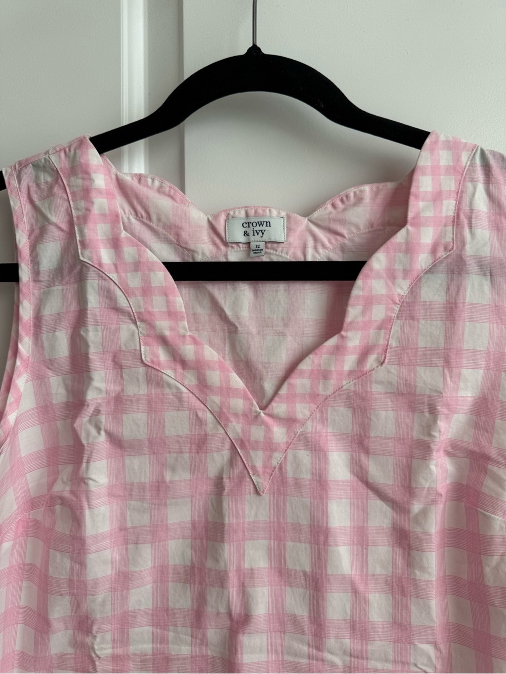 Crown & Ivy Pink Gingham Scallop Hem Shift Dress | Size 12 - Picture 2 of 7